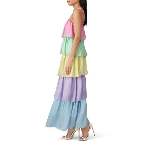 Olivia Ruben Cici Rainbow Multicolor Sleeveless Tiered Maxi Dress Size 8 - Picture 5 of 16